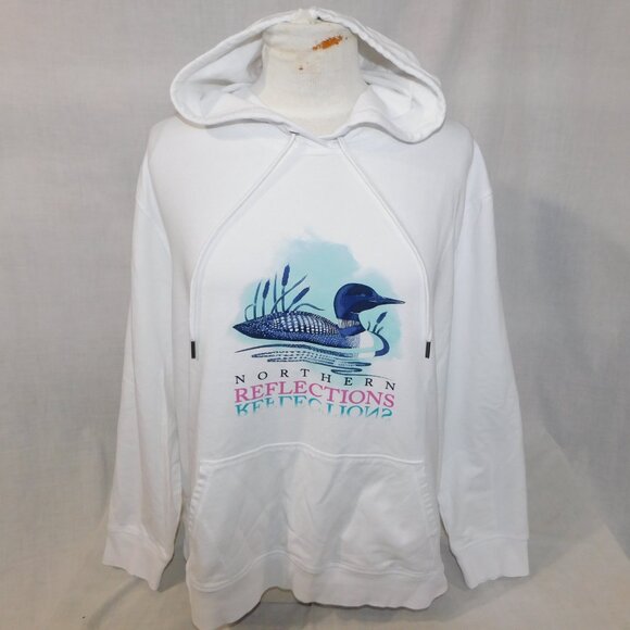 Northern Reflections Womens XL White Hoodie Blue Loon Logo Graphic - Picture 2 of 10